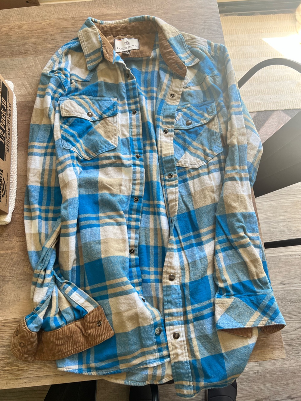 Legendary Whitetails Blue and Cream Plaid Button-Down Shirt